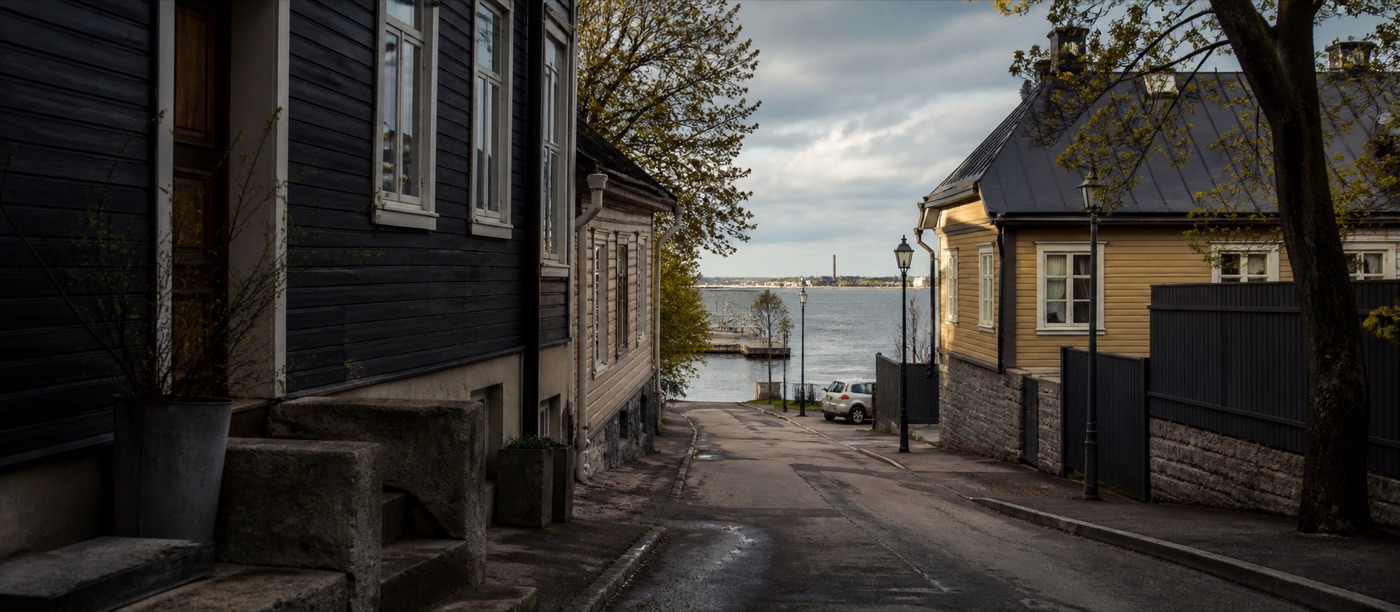 Wooden houses on a quiet Kalamaja street in Tallinn