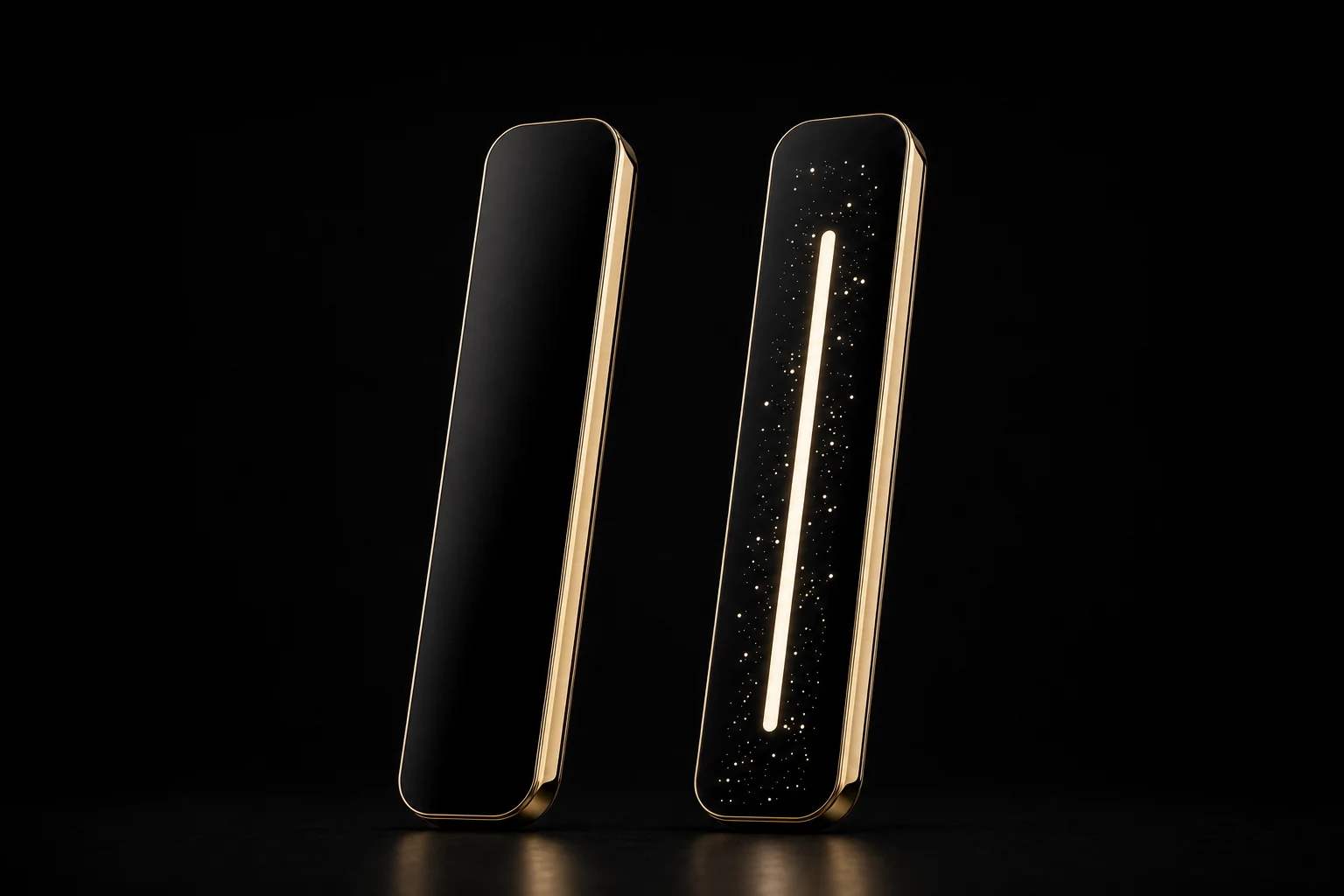 AI-generated V4.3 polished-gold comparison showing the uninterrupted constellation cover off and the same surface illuminated