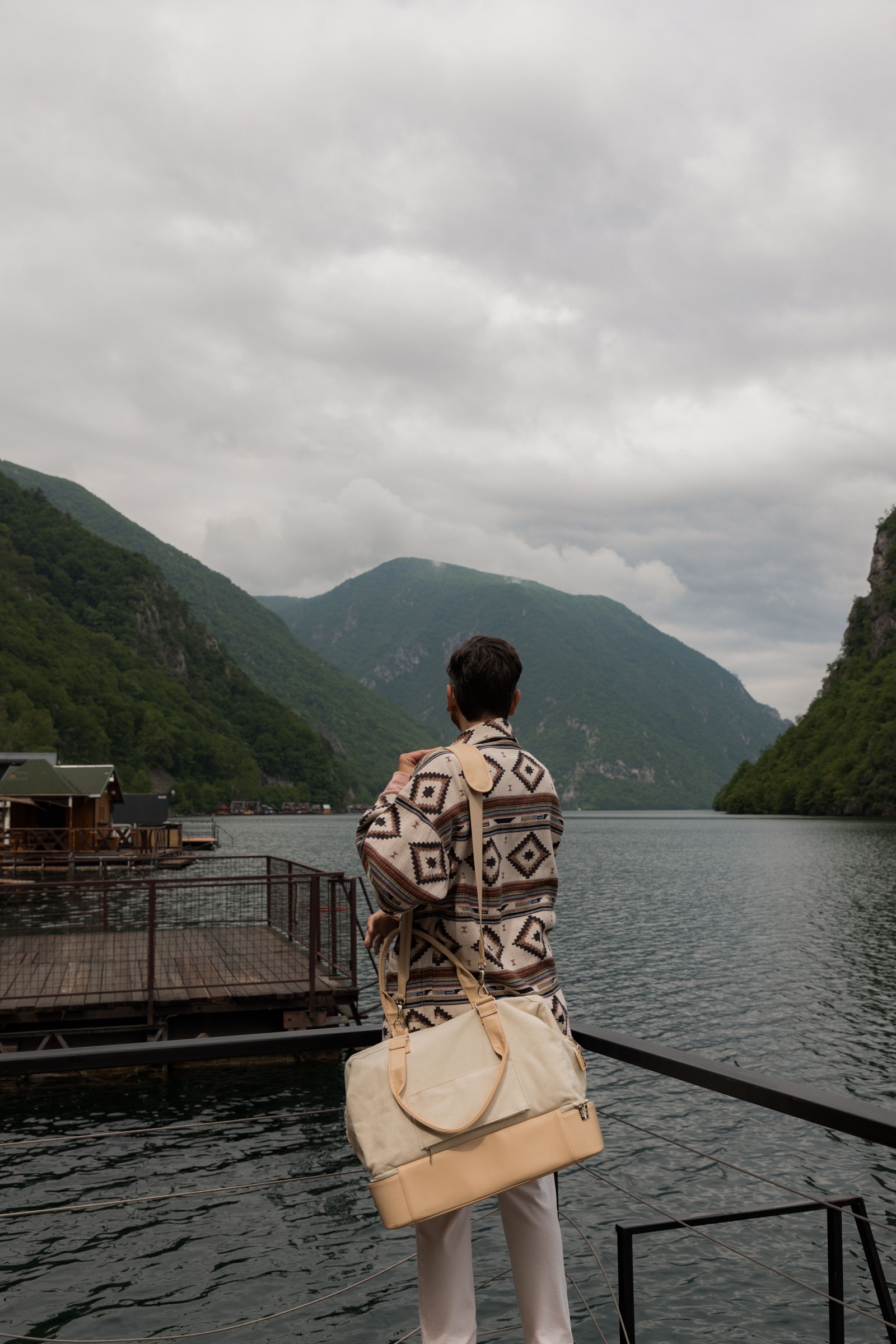 People arriving together at a lake