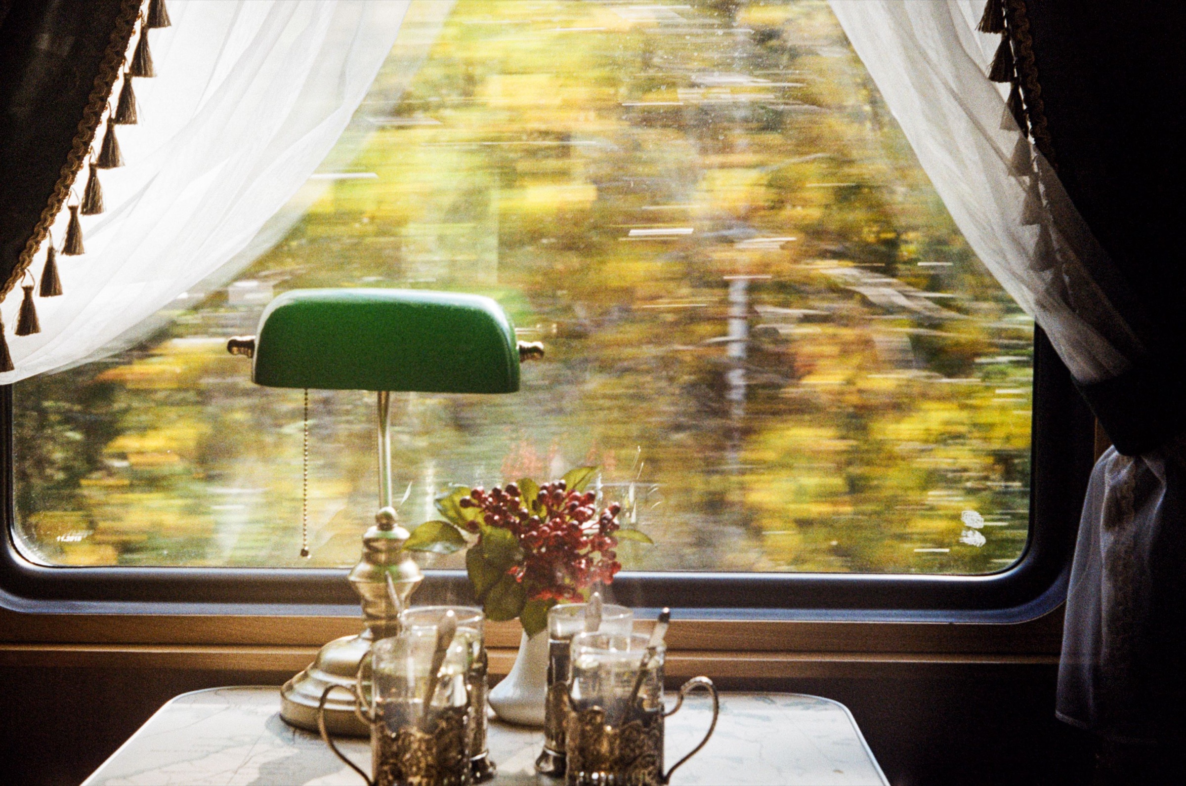 A table in a railway dining car