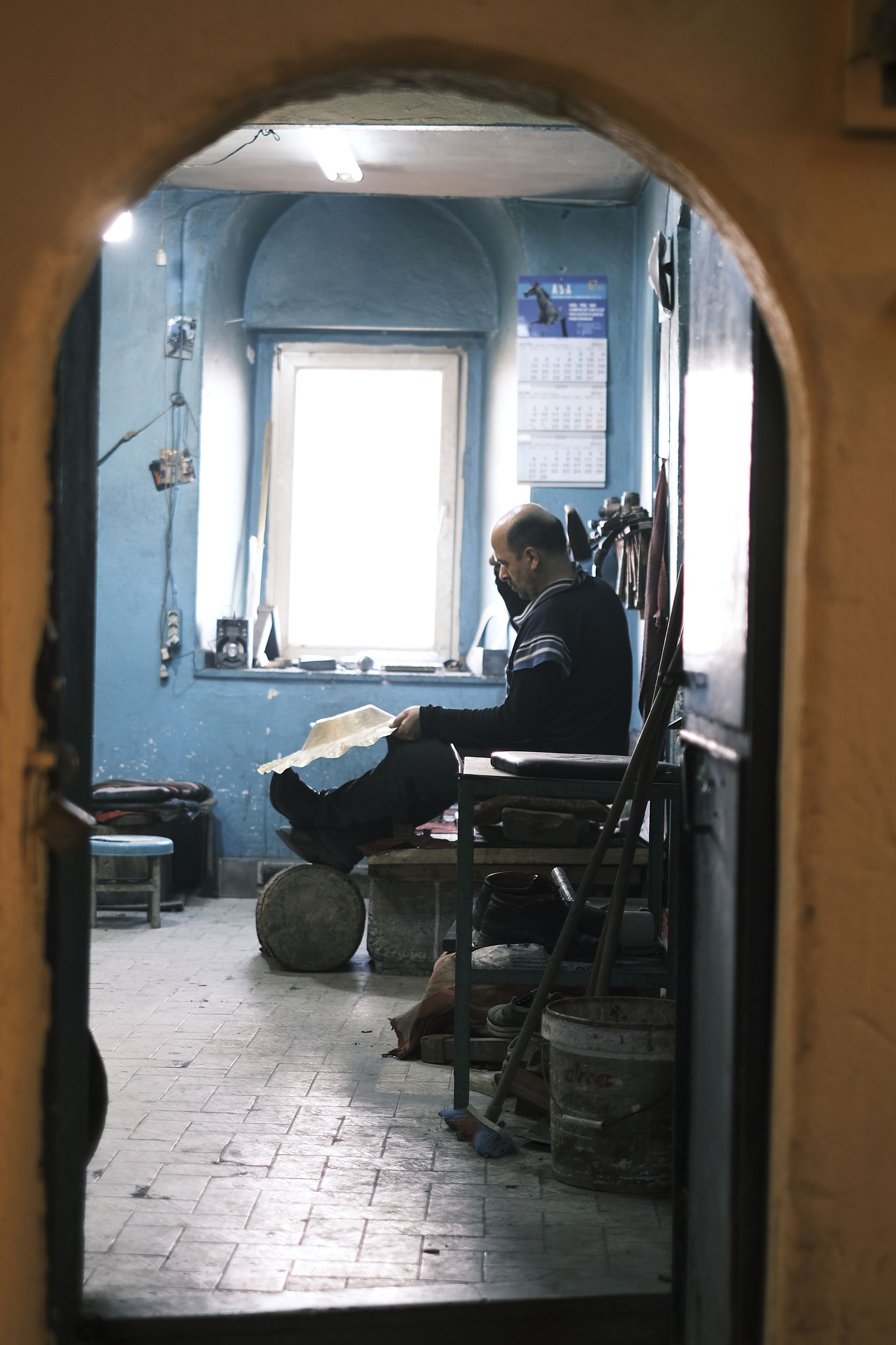 A workshop lit by daylight